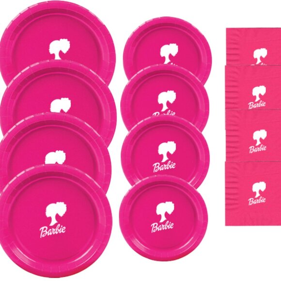 Hot Pink Doll Theme Disposable Paper Plate and Napkin Set 45 Pack Serves 15 Gues - Picture 2 of 4